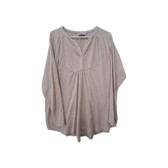 Sonoma Beige Soft Stretchy V-Neck Top with Long Sleeves Plus Size 0X - Picture 1 of 16